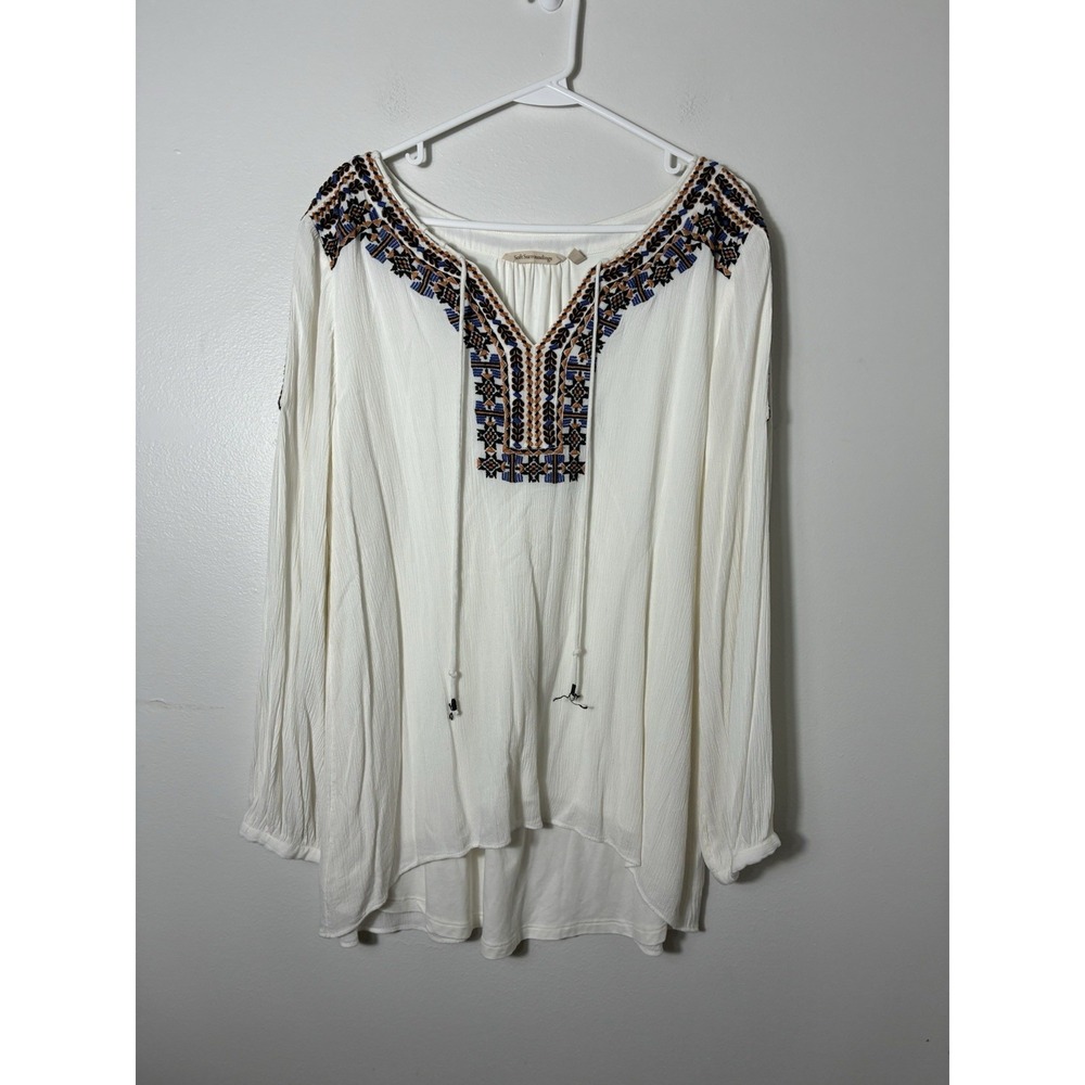 soft surroundings Boho Embroidered Long Sleeve Top XL White Peasant